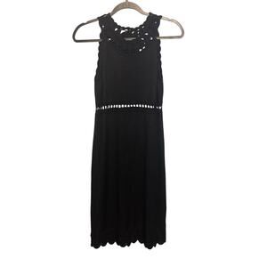 Ann Taylor Petites Black Crocheted Accent Knit Sheath Midi Dress Medium